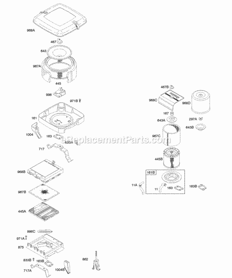 Air Cleaners Diagram and Parts List for  Briggs and Stratton Engine